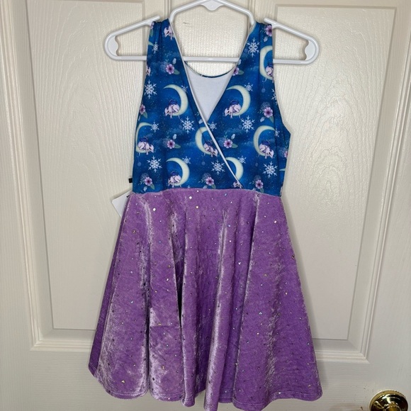 Malia And Kai Dragons Blue Purple Velour Tank Twirl Dress Size 4 NWT - Picture 4 of 5
